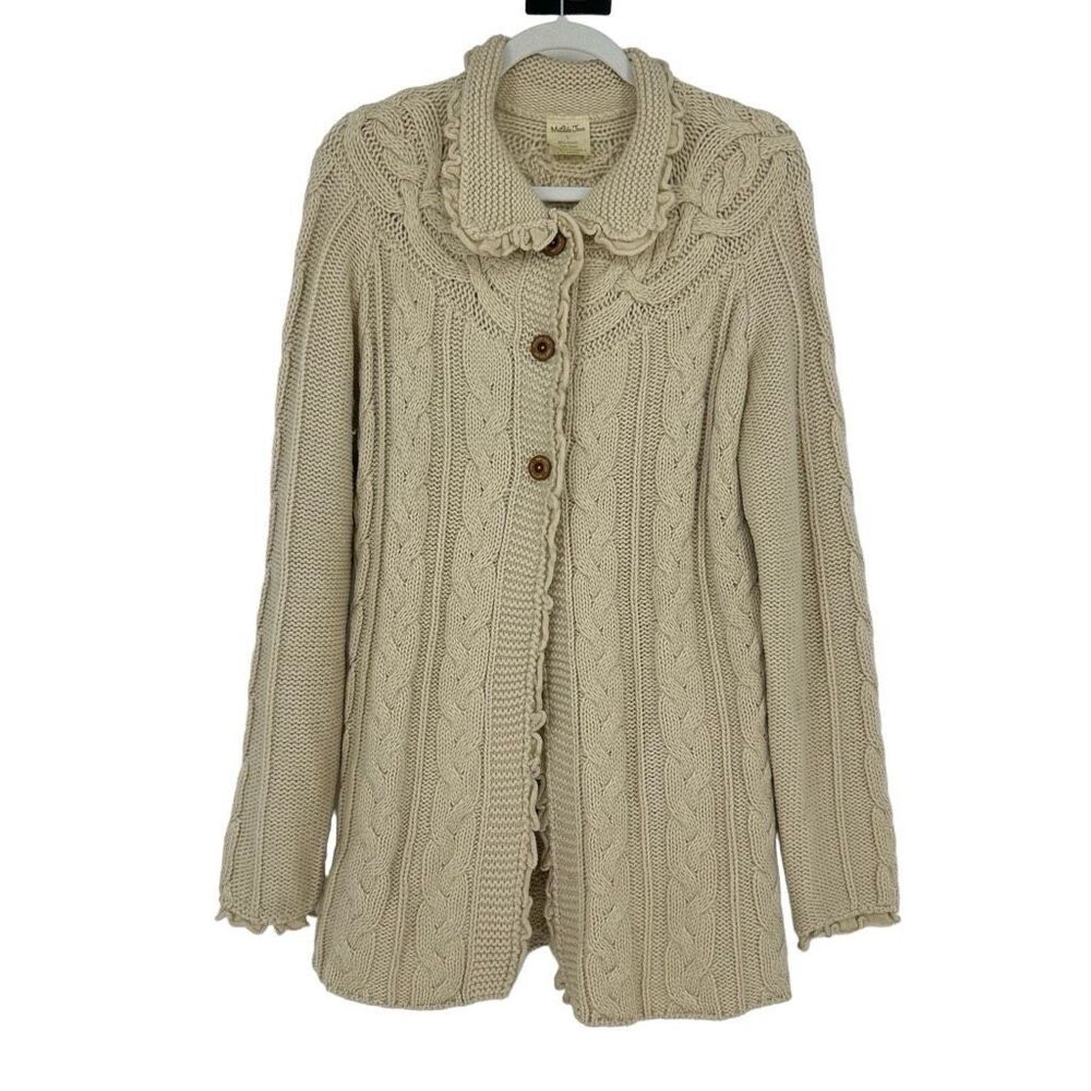 Matilda Jane Large Miso Button Cardigan Sweater Vintage Cottage Fairy Tan Rare